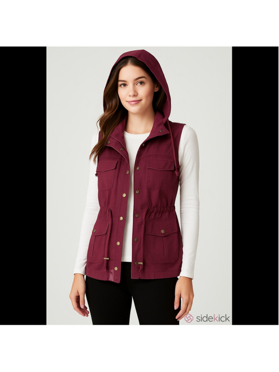 Love Tree Jackets & Blazers - Women's Love Tree Burgundy Hooded Utility Vest Size M